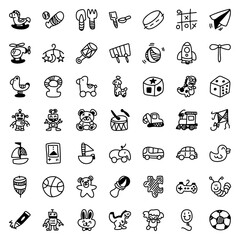 Children's Toys Hand Drawn Icon Set. Doodle Toy Icon Vector. baby toddler doodle vector icons hand drawn kids set