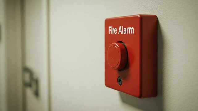 Red fire alarm button mounted on wall for safety concept of pressing the fire alarm button  