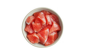 Bowl of fresh raw tuna cubes diced tuna pieces ready to cook culinary ingredient food prep fish protein isolated on transparent background