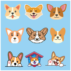 Cute Corgi Dog Color Vectors Face 1