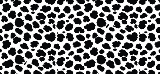 Seamless black and white leopard print pattern vector background. Abstract animal skin fur texture with irregular spots. Ideal for fashion, textiles, backgrounds, wallpapers, and digital designs.