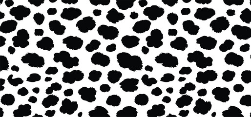 Seamless black and white leopard print pattern vector background. Abstract animal skin fur texture with irregular spots. Ideal for fashion, textiles, backgrounds, wallpapers, and digital designs.