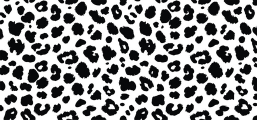 Seamless black and white leopard print pattern vector background. Abstract animal skin fur texture with irregular spots. Ideal for fashion, textiles, backgrounds, wallpapers, and digital designs.