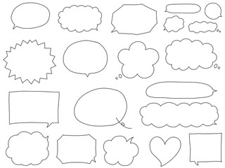 シンプル・白黒の線画の吹き出しセット