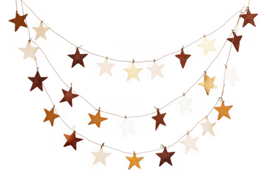Star garland string lights decoration festive holiday celebration party decor stars isolated on transparent background