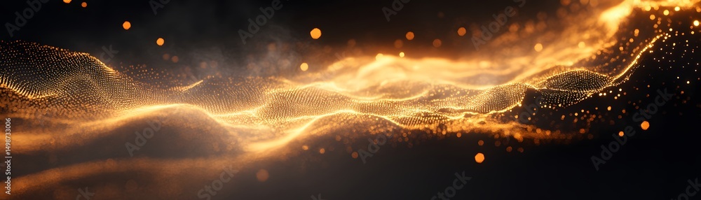 Aufkleber golden abstract digital particles in a wave pattern.
