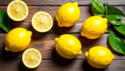 Fresh lemon on rustic wooden surface, vibrant citrus fruit close-up for natural food concept, vitamin C, healthy lifestyle, organic ingredient, kitchen background, clean eating, vegan cooking