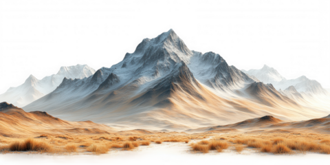 Majestic Snow Capped Mountains and Desert Landscape on transparent background