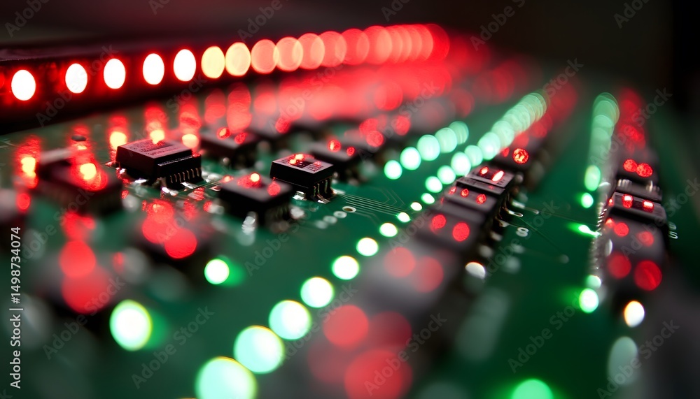 Poster close-up of a circuit board with illuminated components.