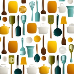 Colorful kitchen utensils and dishes pattern design