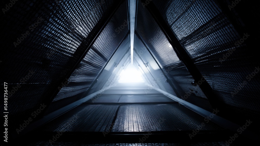 Poster inverted triangle with light source shining from below in dark setting