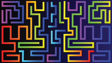 Colorful Gradient Maze Pattern on Dark Background – Abstract Geometric Labyrinth Art