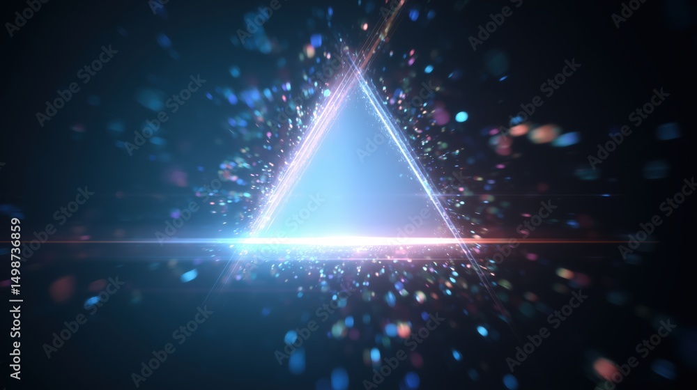 Poster triangular light refraction with noise and colorful bokeh effects