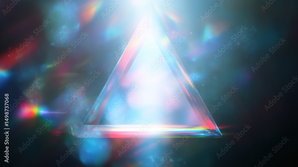 Poster triangular prism with light refraction and colorful glittering noise