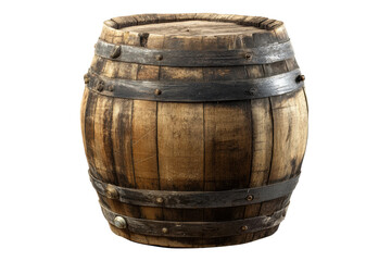 Fototapeta premium Rustic wooden barrel with iron hoops on black background, cut out