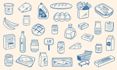 grocery icon doodle sketch hand drawn illustration set