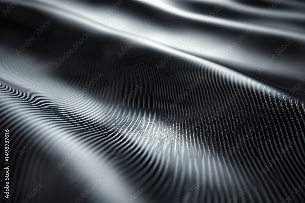 Poster dark, textured, undulating surface with subtle light reflections on the ridges. use as modern graphi