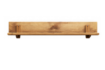 Wooden shelf wall mounted rustic home decor shelving storage furniture display interior design object isolated on transparent background
