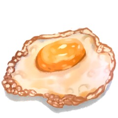 A sunny side up fried egg with a bright yellow yolk sits on a white plate. The egg white is crispy around the edges and slightly runny near the yolk.