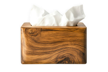 Wooden tissue box holder dispenser rectangle decorative rustic style home office decor accessories isolated on transparent background
