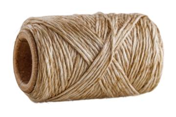 Close-up of natural jute twine roll isolated on white background, cut out