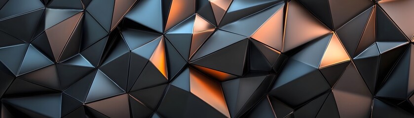 Abstract geometric pattern of dark and copper triangles.