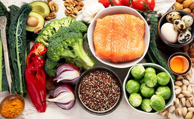 Food products representing the MIND diet, brain health.