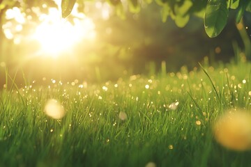 Lush Green grass along with sunset view