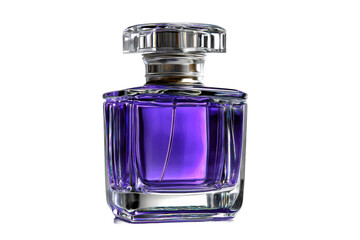 Elegant glass perfume bottle with vibrant purple liquid, cut out