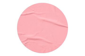Fototapeta na wymiar pink circle sticker with crumpled edges. Wrinkled round paper isolated on transparent background.