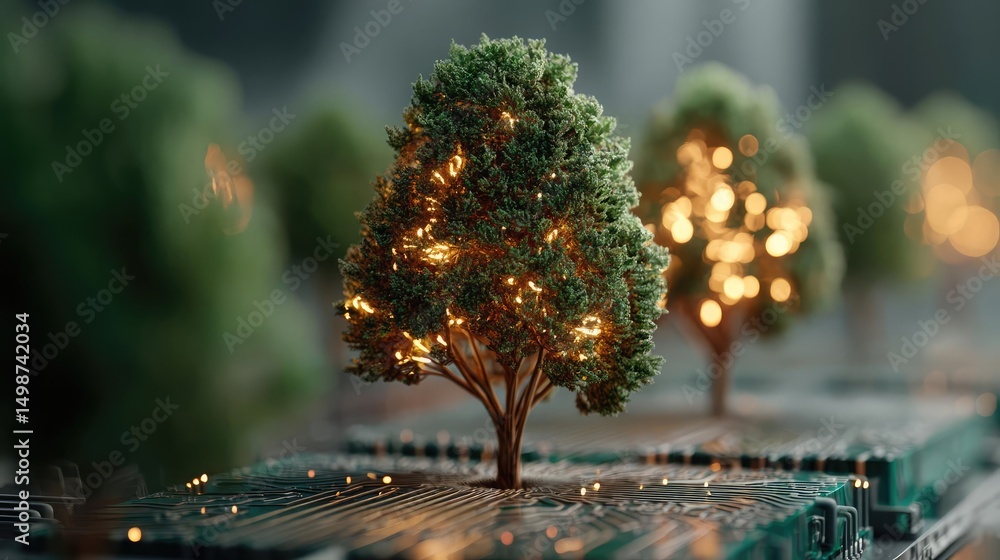 Poster abundance mindset for prosperity with belief and motivation concept. miniature trees adorned with li