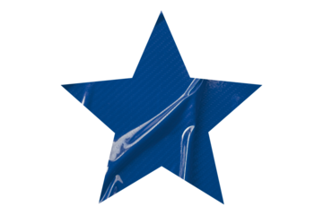 Crumpled blue star pattern stickers, separated on a transparent background.