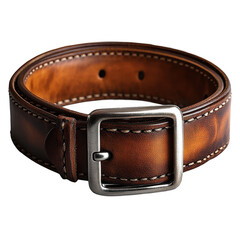 High Quality Leather Belt with Metal Buckle on Transparent Background