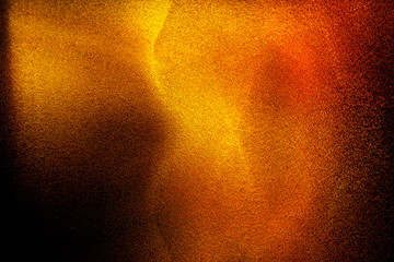 Color gradient dark grainy background, orange red gold yellow vibrant abstract on black, noise texture effect