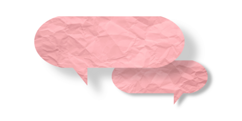 Pink speech bubble crumpled paper isolated on transparent background