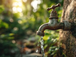 Rusty faucet pouring water
