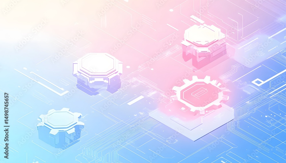 Aufkleber abstract isometric circuit board design with geometric shapes.