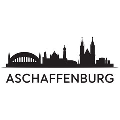 Obraz premium Aschaffenburg skyline silhouette. Black Aschaffenburg city design Vector black silhouette. with white background