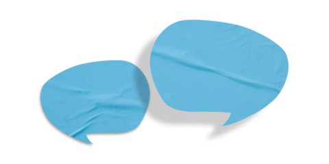 Light blue speech bubble crumpled paper isolated on transparent background