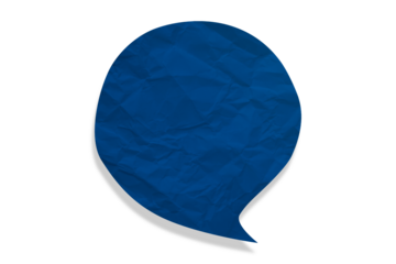 Blue speech bubble crumpled paper isolated on transparent background