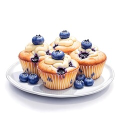 Delicious Blueberry Cupcakes with Cream Frosting on White Plate