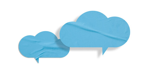 Light blue speech bubble crumpled paper isolated on transparent background