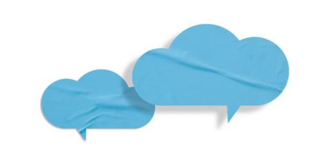 Light blue speech bubble crumpled paper isolated on transparent background