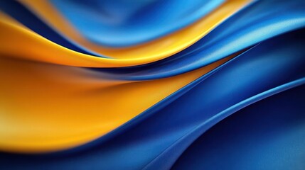 Smooth flowing fabric-like waves in vibrant blue and yellow tones creating an abstract and dynamic visual effect