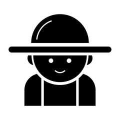 Farmer Fill Icon. Black and White Man Farm Symbol