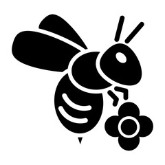 Bee Fill Icon. Black and White Honey Bee Symbol