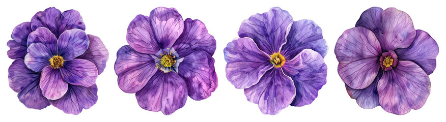 Naklejka premium PNG Purple watercolor floral elegance, element set on transparent background