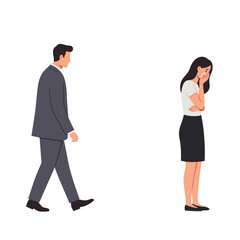 Obraz premium Man walking away from woman expressing sadness in office setting 