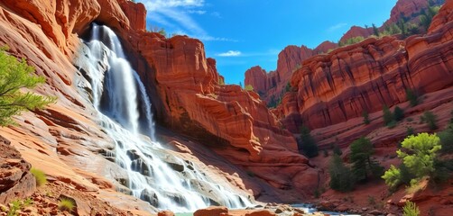 Majestic Stewart Falls cascading over rock face in Utah's vibrant landscape, viewpoint, utah