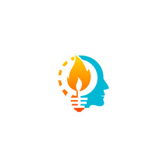 Fire flame and human head logo, brainstorming, brilliant idea and smart think vector icons